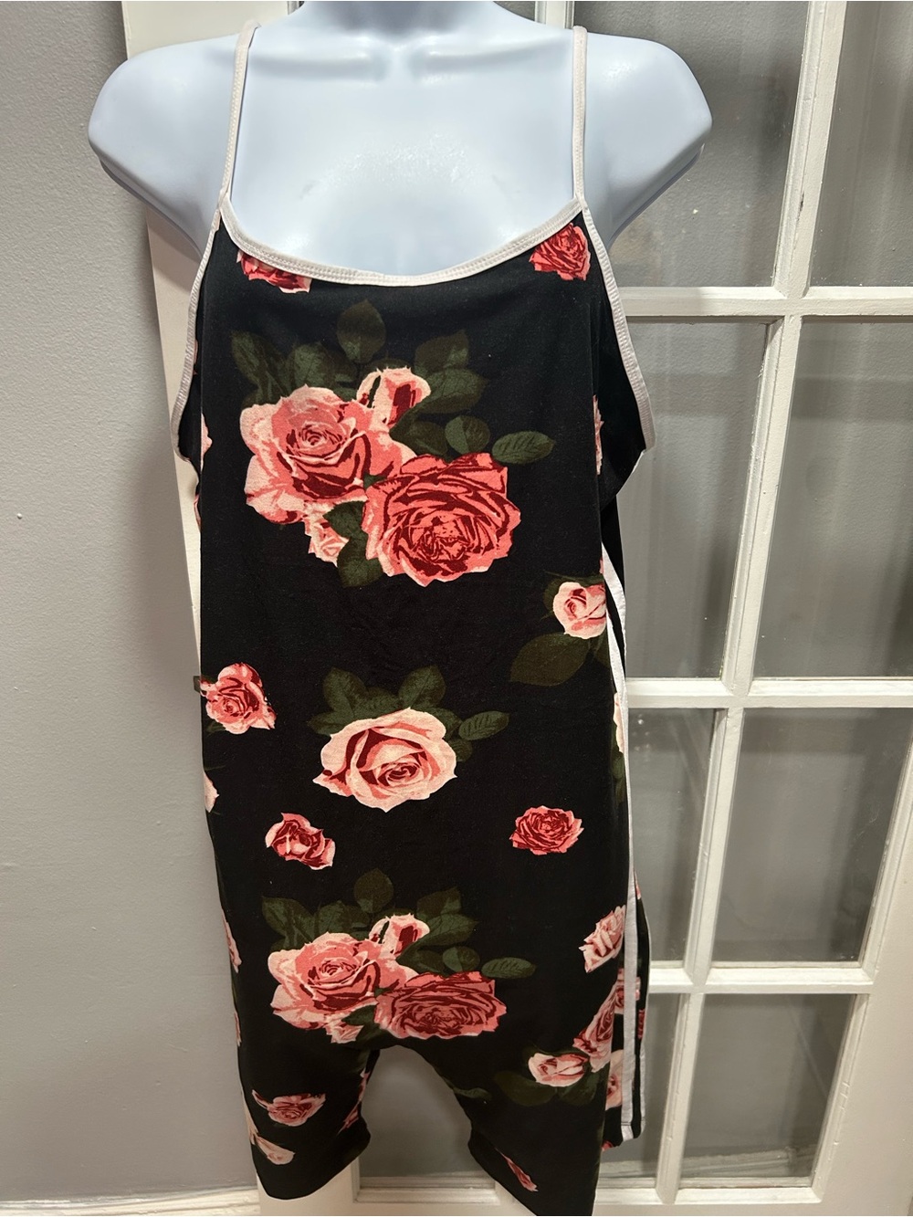 Black Mini Slip romper with Pink Rose Print